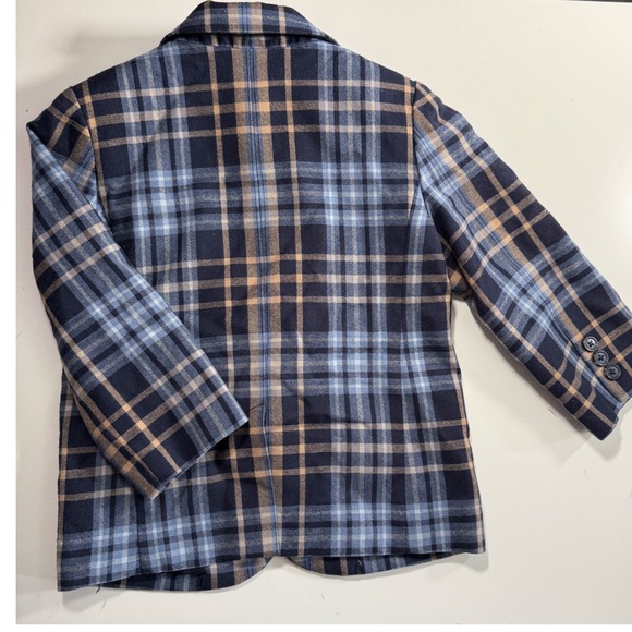 Janie and Jack Plaid Blazer Jacket Toddler Boys 3 Wool Sport Coat Blue Tan - Picture 2 of 9